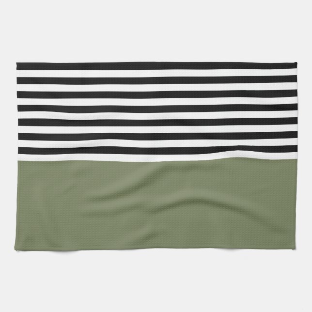 Farbe Grün mit schwarzen und weißen Streifen Geschirrtuch (Horizontal)