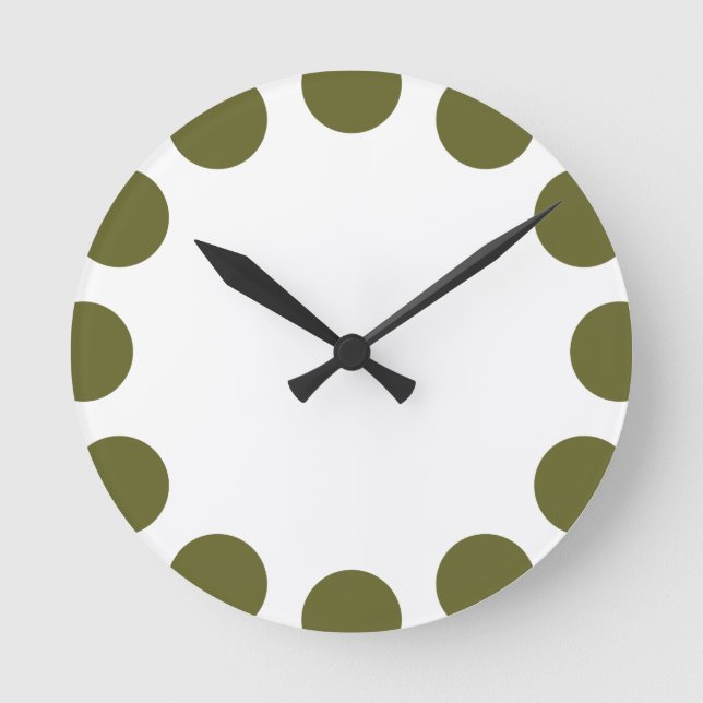 Farbe Halbmond - Deep Olive with White Runde Wanduhr (Vorderseite)