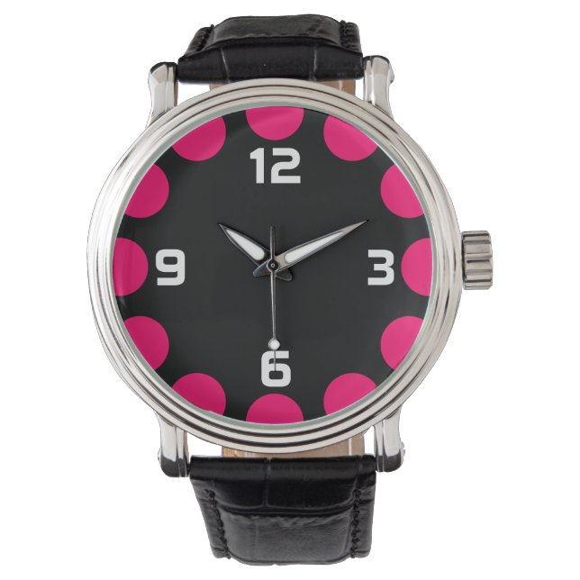 Farbe Halbmond - Neonrot auf schwarz Armbanduhr (Vorderseite)