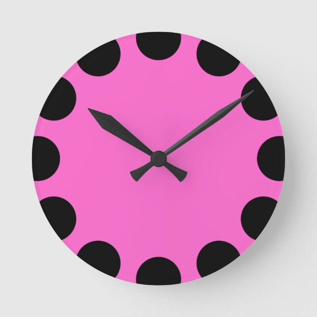 Farbe Halbmond - Schwarz und Rosa Runde Wanduhr (Vorderseite)
