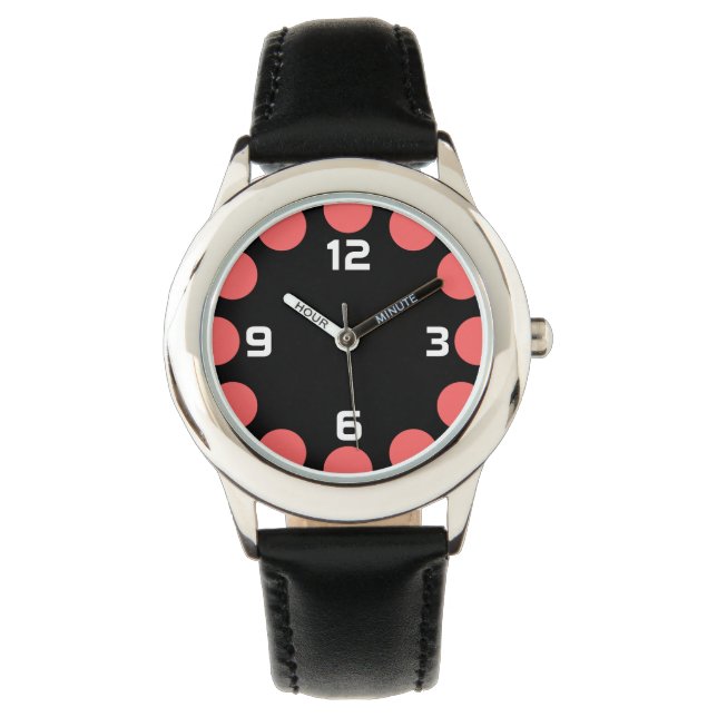 Farbe Halbmond - Tropenrosa auf schwarz Armbanduhr (Vorderseite)