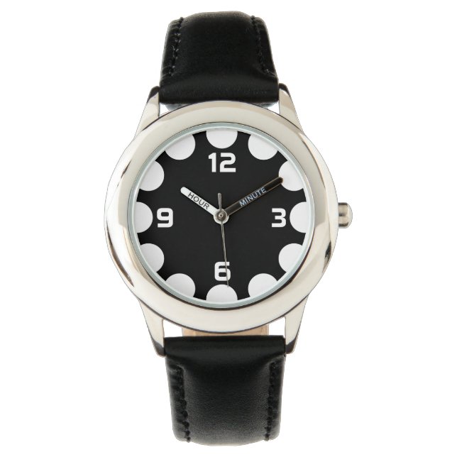 Farbe Halbmond - weiß auf schwarz Armbanduhr (Vorderseite)