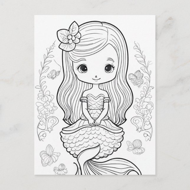 Farbe Ihre eigene schwarze Mermaid-Linie Zeichnend Postkarte (Vorderseite)