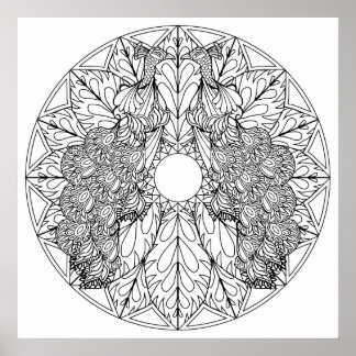 Farbe Ihre eigenen Peacocks Mandala Coloring Poste Poster