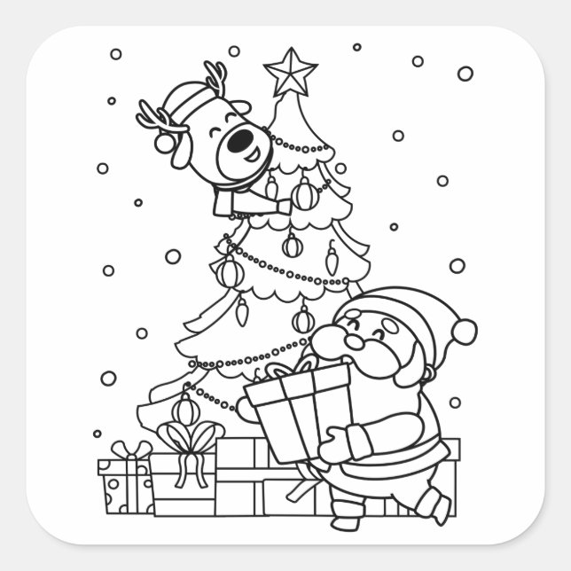 Farbe Ihres eigenen Weihnachtsmanns und Reinhirns Quadratischer Aufkleber (Vorderseite)