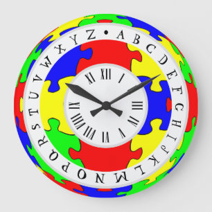 Farbe Jigsaw, römische Zahlen und englische Alphab Große Wanduhr