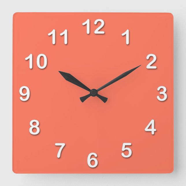 Farbe: Korallen Quadratische Wanduhr (Vorderseite)