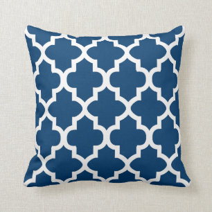 Farbe Marine-Blau u. Weiß Quatrefoil Muster-  DIY Kissen