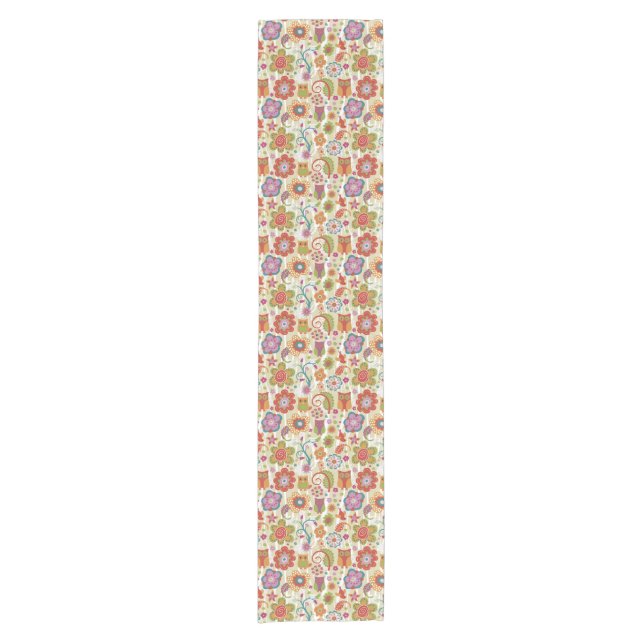 Farbe mit Blumen und Eule Kurzer Tischläufer (Vorderseite)