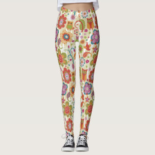 Farbe mit Blumen und Eule Leggings