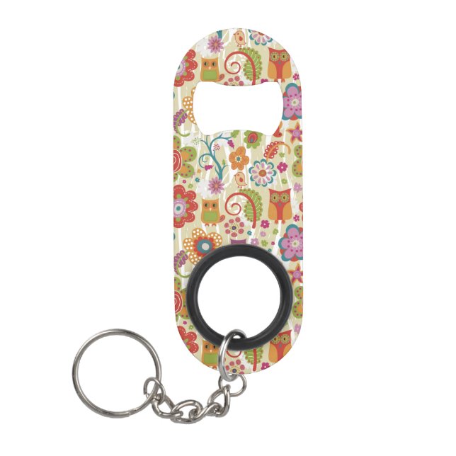 Farbe mit Blumen und Eule Schlüsselanhänger Flaschenöffner (Vorderseite)