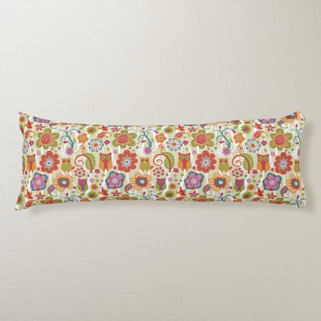 Farbe mit Blumen und Eule Seitenschläferkissen (Vorderseite)