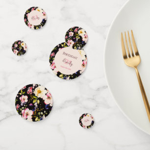 Farbe Rosa und Gelb Rosen auf schwarz, Geburtstag Konfetti