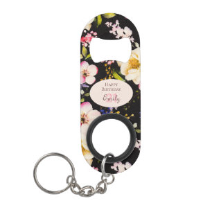 Farbe Rosa und Gelb Rosen auf schwarz, Geburtstag Mini Flaschenöffner