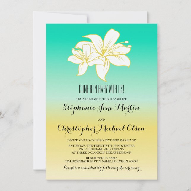Farbe Sandstrand und Meeresziel Ombre Wedding Einladung (Vorderseite)