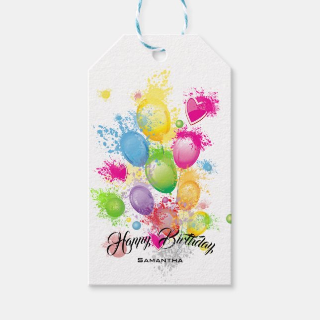 Farbe Splash Birthday Balloons Geschenkanhänger (Vorderseite)