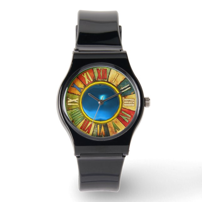FARBE ZEIT MIT DRUCKBLAUE SAPPHIRE GEMSTONE ARMBANDUHR (Vorderseite)