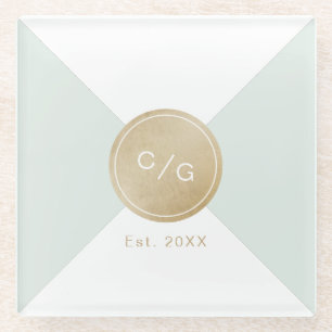 Farbeditierbare minimalistische moderne Hochzeitmo Glasuntersetzer