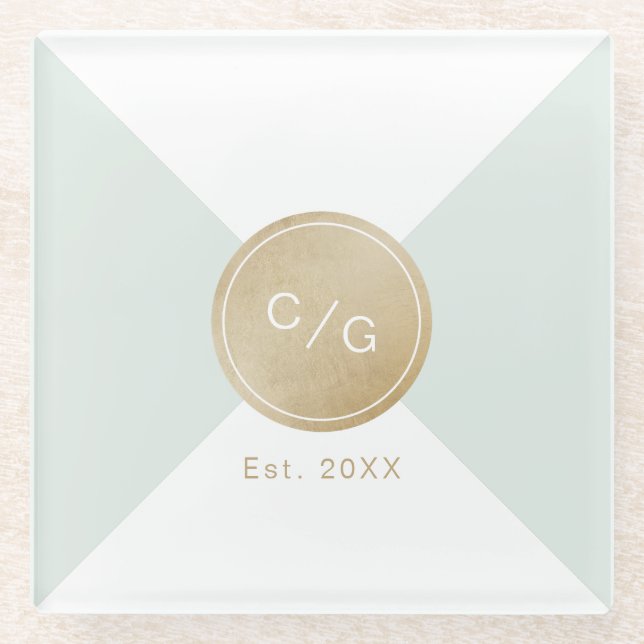 Farbeditierbare minimalistische moderne Hochzeitmo Glasuntersetzer (Vorderseite)