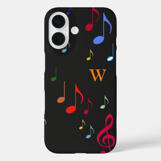 Farben auf schwarzen musikalischen Noten iPhone 16 Hülle (Rückseite)