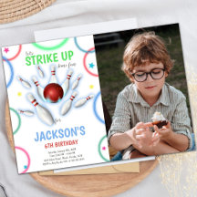 Farben Bowling Geburtstagseinladungen mit Foto