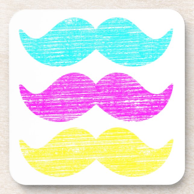 Farben CMY Mustaches (Letterpress style) Getränkeuntersetzer (Vorderseite)