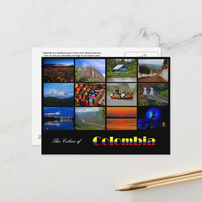 Farben der Reisepost-Karte Kolumbiens Postkarte (Vorderseite/Rückseite Beispiel)