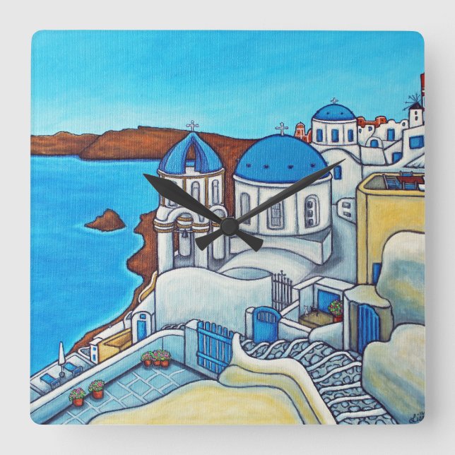 Farben der Santorin-Uhr Quadratische Wanduhr (Vorderseite)