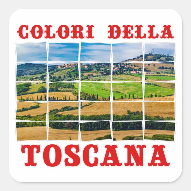 "Farben der Toskana" Landschaft. Palette Italien Quadratischer Aufkleber (Vorderseite)