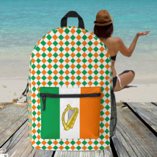 Farben des irischen Rucksacks, Harfe, irische Flag Bedruckter Rucksack