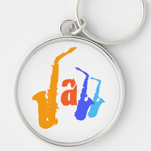 Farben des Jazz Sax Illustration Runder Schlüssela Schlüsselanhänger (Vorne)