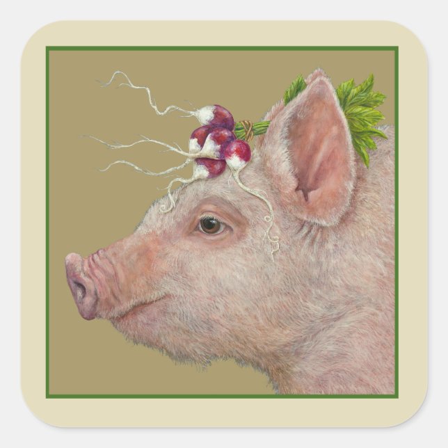 Färben des Schweins mit Rettich Quadratischer Aufkleber (Vorderseite)
