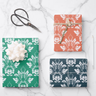Farben im Damast Stil 3 Geschenkpapier Set