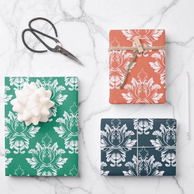 Farben im Damast Stil 3 Geschenkpapier Set (Vorderseite)