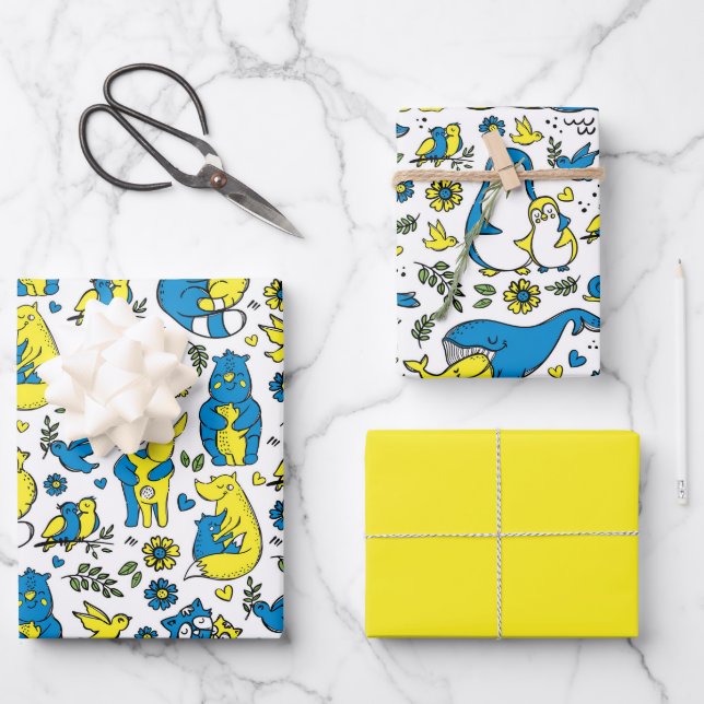 Farben in der Ukraine Kinder Blau-Gelb-Weiß Geschenkpapier Set (Vorderseite)