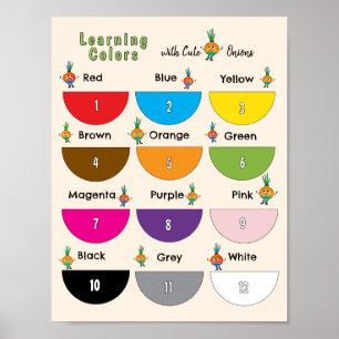 Farben lernen mit süßen Zwiebeln Poster