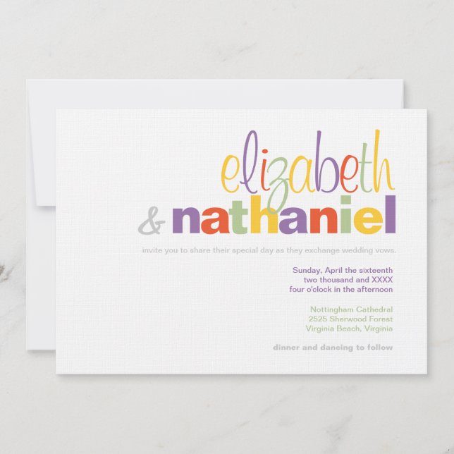 Farben: Moderne typografische Hochzeitseinladung Einladung (Vorderseite)