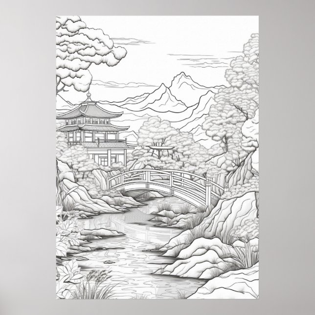 Färben Sie Ihre eigene asiatische Landschaft Erwac Poster (Vorne)