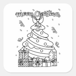 Färben Sie Ihren eigenen Weihnachtsbaum Weihnachts Quadratischer Aufkleber