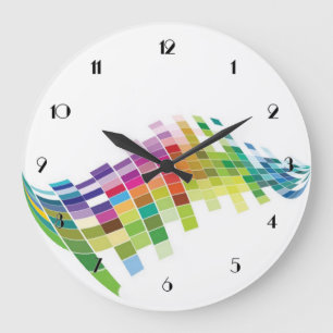 Färben Sie Würfel-Pixel-Weiß-Wanduhr Große Wanduhr