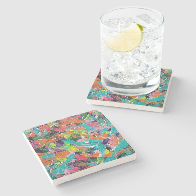 Farben und Ausdrücke in Acrylfarbe Steinuntersetzer (Seitenansicht)