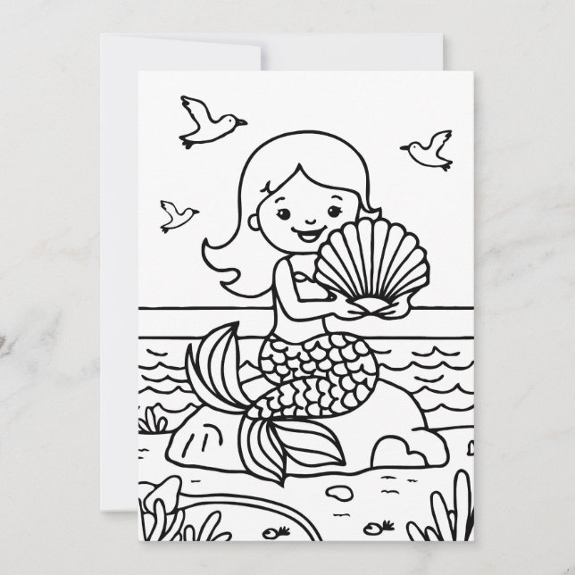 Färben von Seite Mermaid Kid's Aktivität Dankeskarte (Vorderseite)