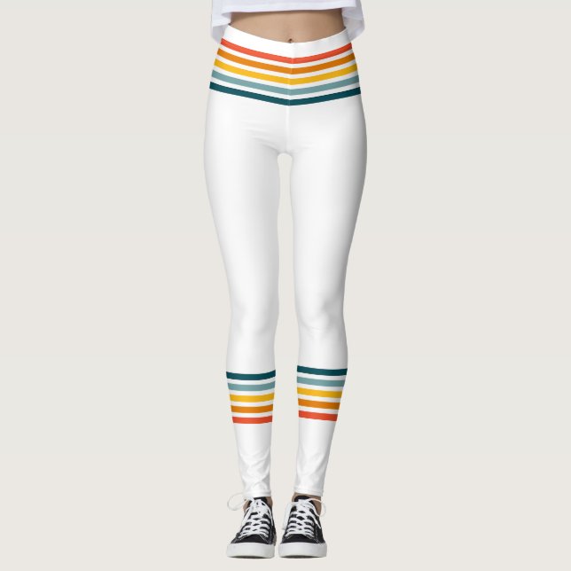 Farben & White Trendy 80's Tube Sock Stil Leggings (Vorderseite)