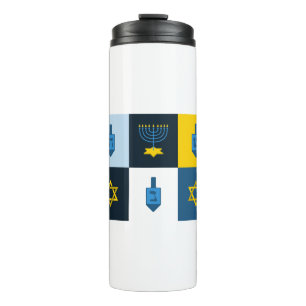 Farbenblock hebräisches Chanukka Thermosbecher