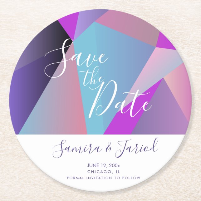 Farbenblock Save the Date Lila Runder Pappuntersetzer (Vorderseite)