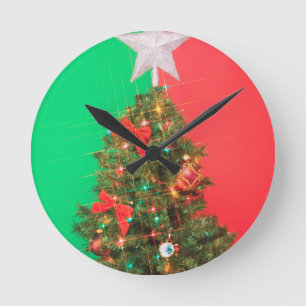 Farbenblock-Weihnachtsbaum Runde Wanduhr