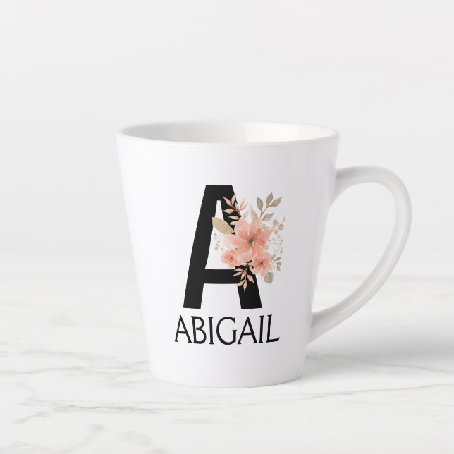 Farbenblush Pastellrosa Monogramm mit Name Milchtasse (Rechts)