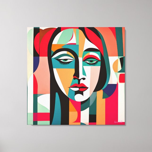 FARBENE PICASSO STIL KUBIST PORTRAIT FRAU LEINWANDDRUCK (Vorderseite)