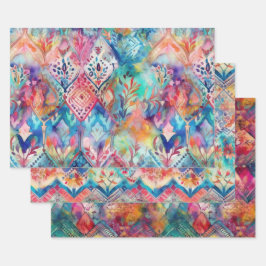 FARBENES BOHO WASSERFARBBODENDEKORATIVPAPIER GESCHENKPAPIER SET