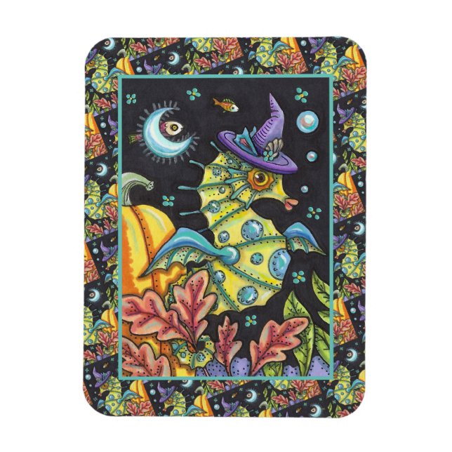 FARBENES FANTASY SEEPFERD, WITCH IM HALLOWEEN MEER MAGNET (Vertikal)